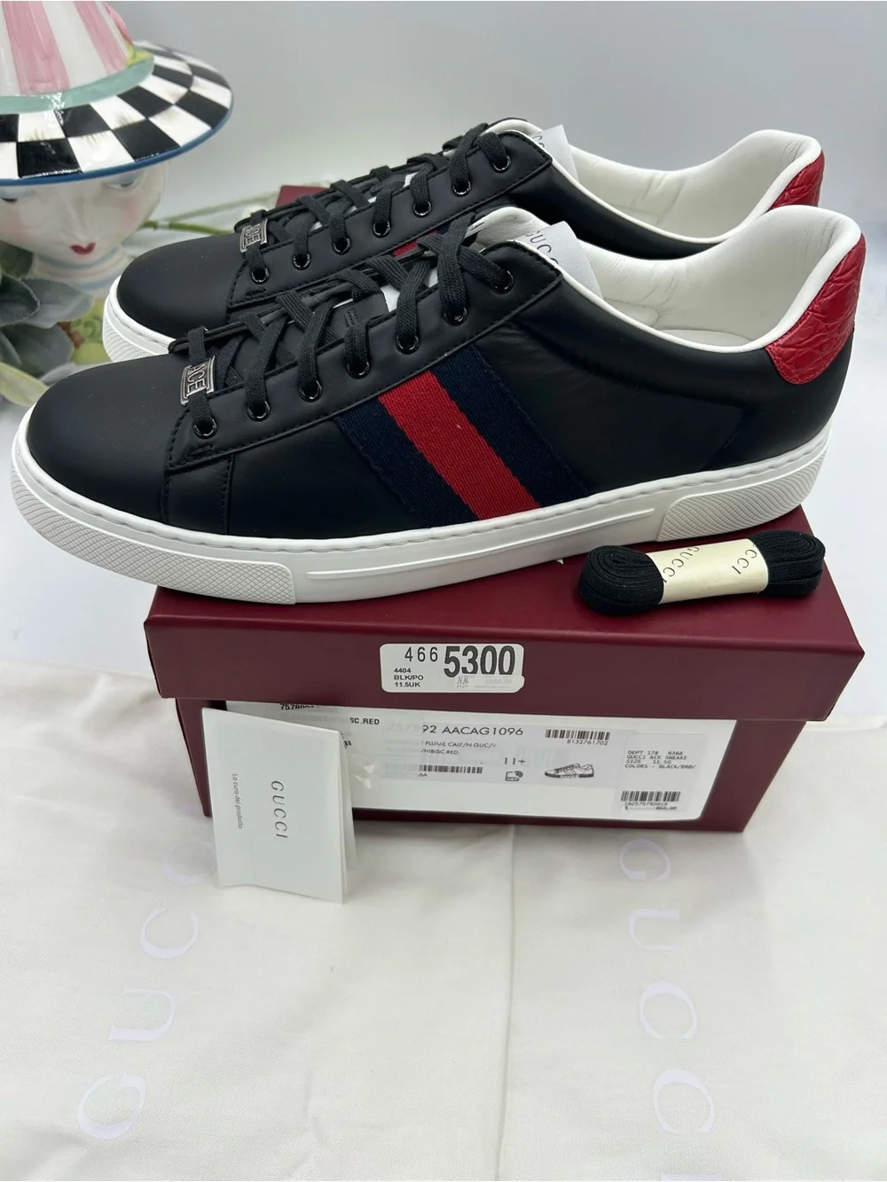 Men's Gucci ace leather web stripe sneakers size 11.5 fits 12.5 US made in Italy